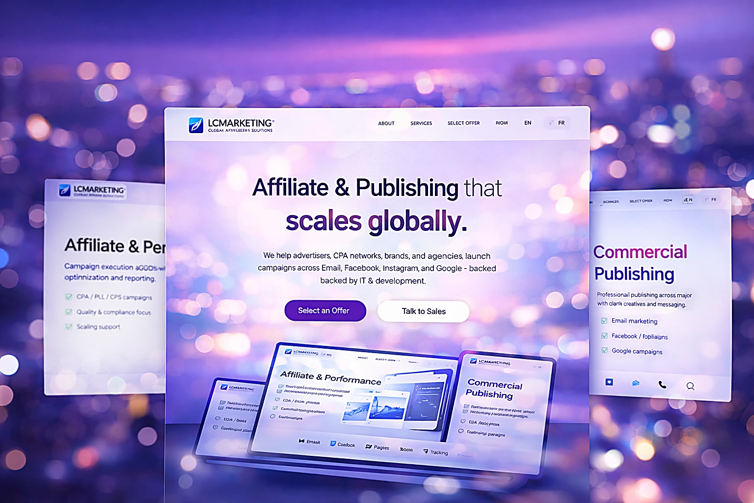 Aperçu du site LCMARKETING sur plusieurs écrans